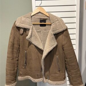 Zara Women's Faux-Shearling Lined Motorcycle/Aviator Jacket